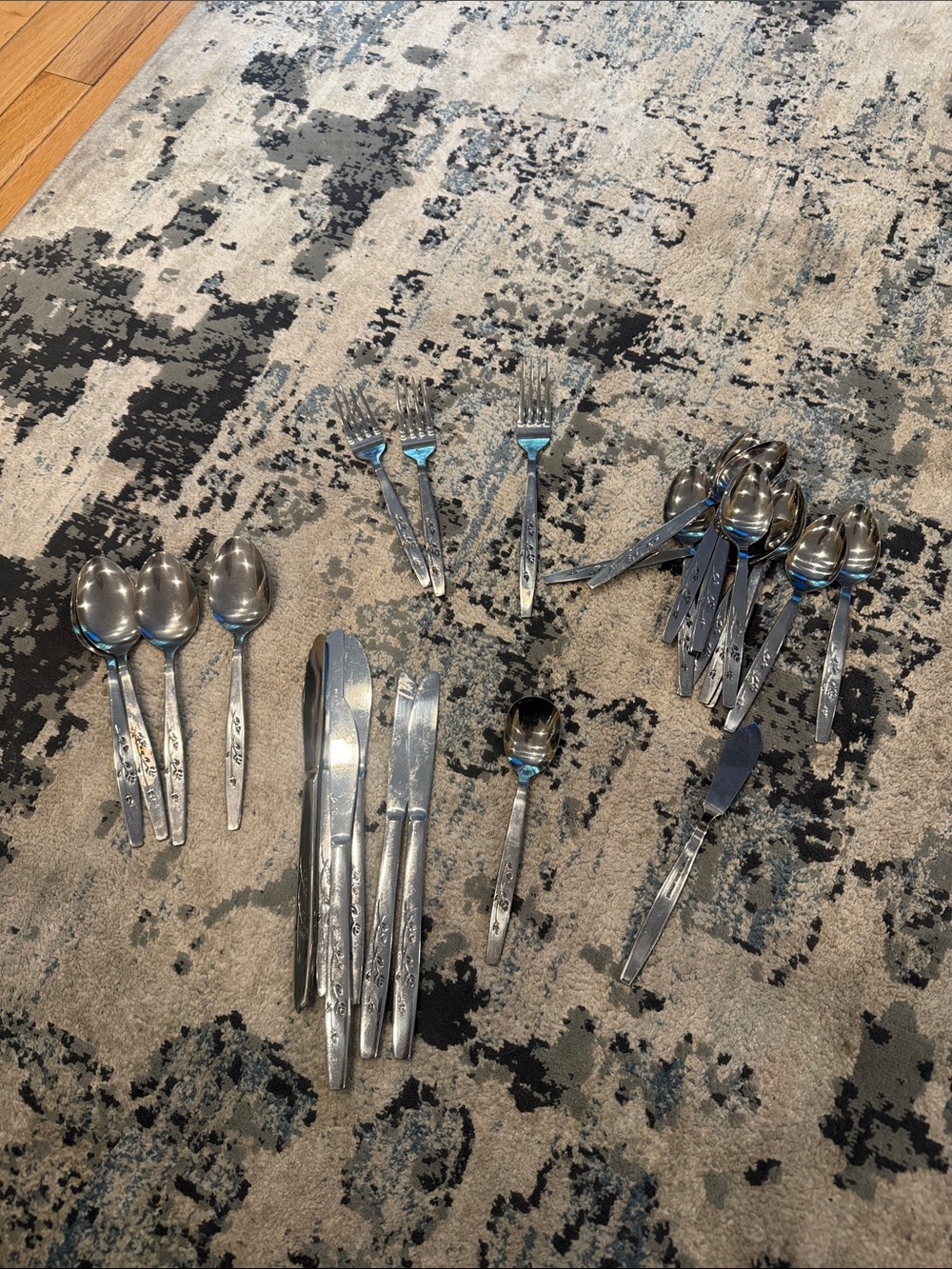 Vintage Stainless Steel Floral Flatware silverware. Not a complete set.